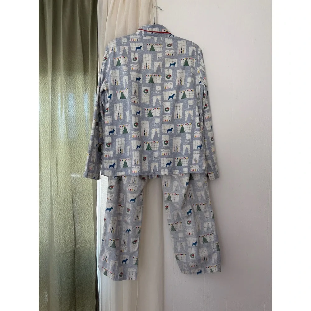 Boden Pajama Set Womens Small Blue Christmas Holiday Dogs Cotton Loungewear